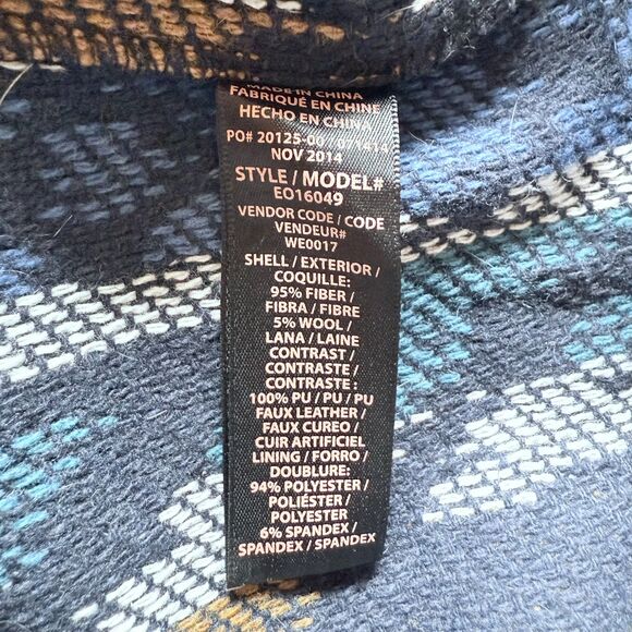 Ella Moss Faux Leather Sleeve Woven Blanket Boho Moto Jacket Ikat Aztec Navajo S - Picture 8 of 12